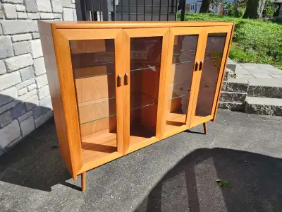 MID-CENTURY TEAK LARGE BOOKCASE/DISPLAY CABINET , View more