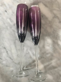 DAVID REDMAN Pair of Crystal Champagne Flutes Amethyst Colour