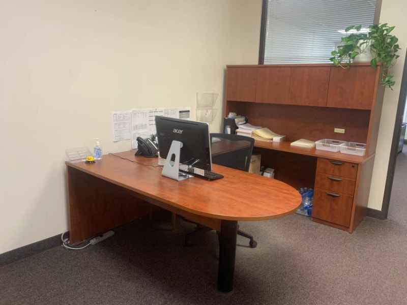 office desk with pedestal packages and hutch with 4 doors. Desks