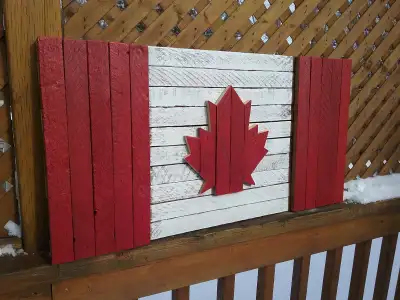 Handmade, Rustic, Large Wood Canada Flag, View more