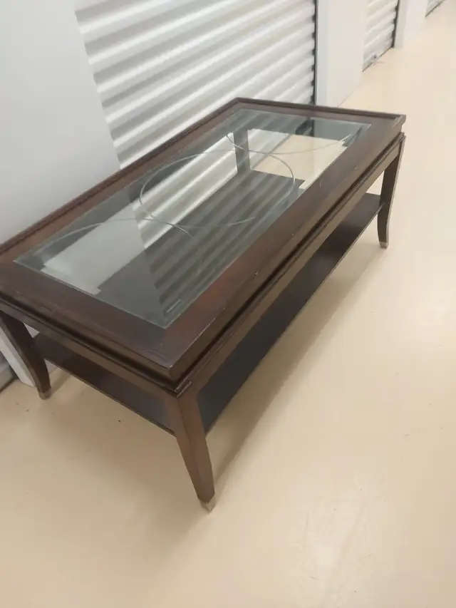 Dark brown Wooden Coffee Table with glass top in Coffee Tables in Ottawa - Image 8
