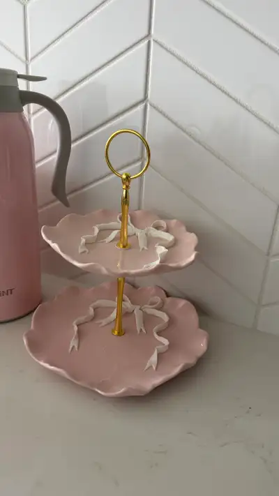 Small Pink 2-Tier Dessert Stand with Bows, View more