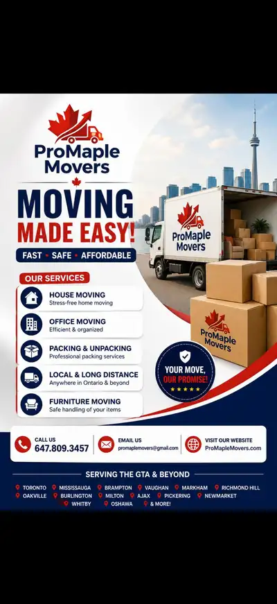 ProMaple Movers | Moving Made Easy. Secure & Reliable. Services: * Apartments & condos * Houses & of...