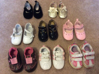 8 pair of girls shoes, size 3 toddler