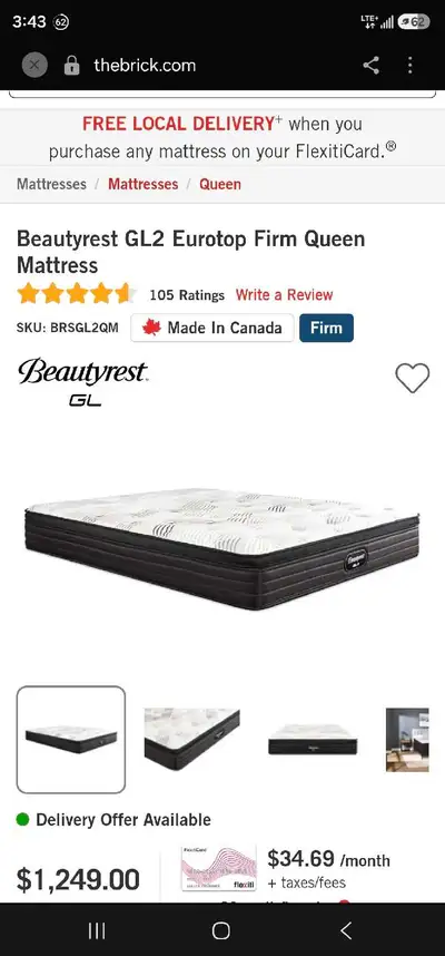Beautyrest GLS Queen Mattress – Used Only 2 Months, View more