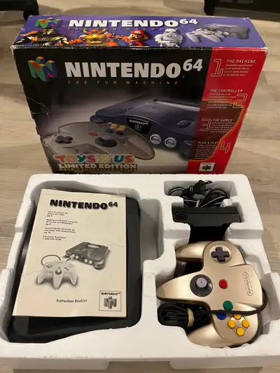 Toys R Us Limited Edition Nintendo 64 Console w/ Gold Controller Inside Includes the Console with Ju...