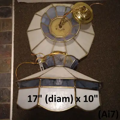 Light Fixture - Pendant, Tiffani Style, Blue/White, Retro, 17 In, View more