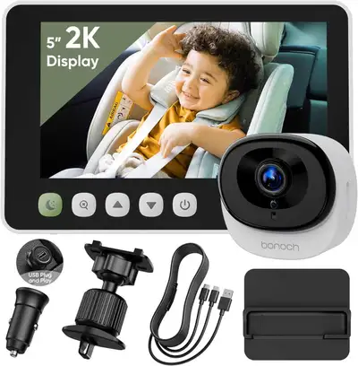 bonoch 5" 2K Baby Car Camera with Night Vision & 4X Zoom, View more
