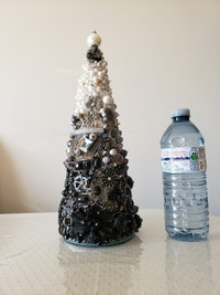 Gorgeous Jeweled Christmas Tree,  black, gray & white colour