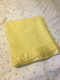 Vintage Yellow Wool Blend Blanket 74 by 82 Unmarked