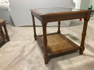 Glass top, old tables, but still in good condition. A few small scratches on them.