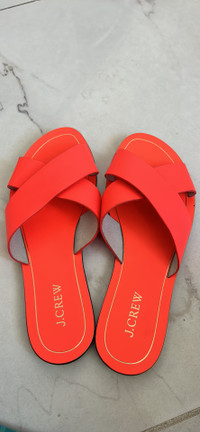 New neon orange j crew sandals slippers size 8