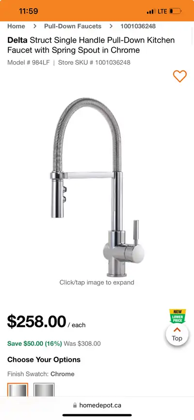 Delta Struct Single Handle Pull-Down Kitchen Faucet with Spring , View more