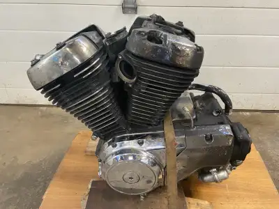 Fire damage. Good 805cc motor Good front end components, Usable gas tank, sissy bar etc. Parting out...