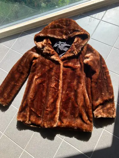 Zara faux fur coat with hood, View more