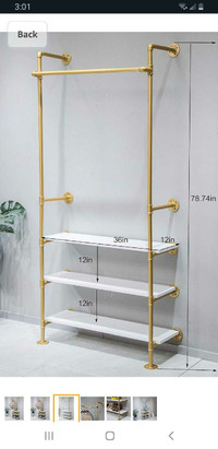 Brand New WGX Industrial Gold Pipe Clothing Rack on the wall 