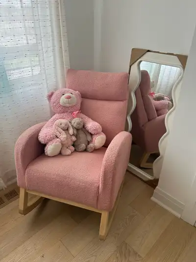 Pink Bouclé Kids Rocking Chair | Nursery & Reading Chair, View more