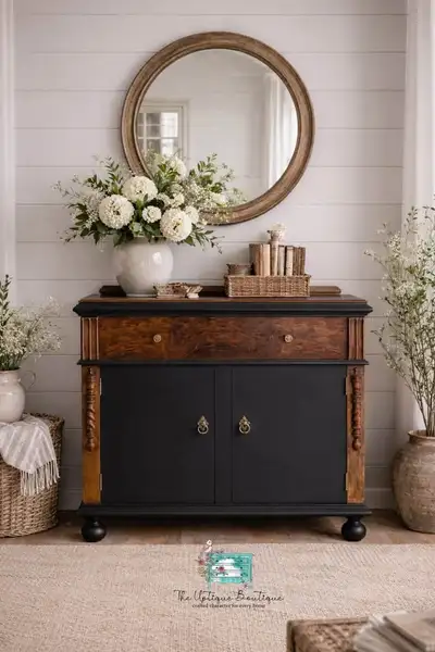 Antique solid wood walnut sideboard cabinet hutch buffet storage, View more