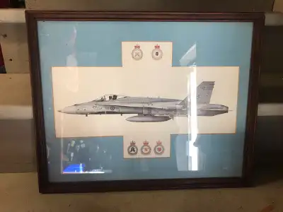 VINTAGE 1980s CANADIAN CF-18 HORNET AIRPLANE FRAMED PHOTO, View more