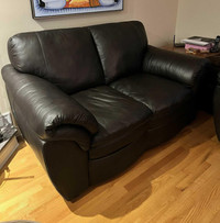 2 Dark  brown leather sofas ( love seat and 3 seater)