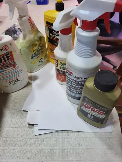 This is a collection of various cleaning products that have been previously opened and are being sol...