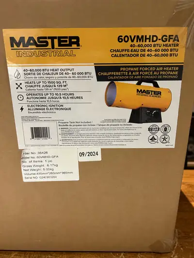 Master 60,000 BTU Propane Heater Brand New, View more