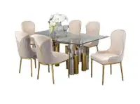 Norah Glass Top 71" Dining Table Set with Chairs modern Style 