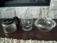 Set of 3 Glassware Items- Coffee Carafe, ase, Pyrex Dish $5/all