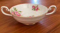 Vintage Tuscan China Moss Rose Cream Soup Bowl with Handles