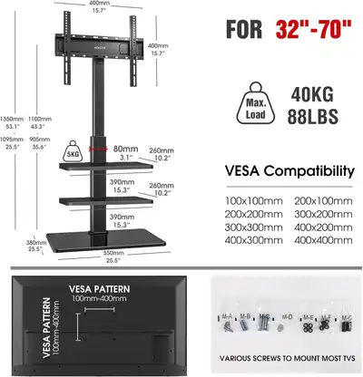 AOKCOS Floor TV Stand 32-70in Tilt Swivel Height Adjust 88lbs, View more