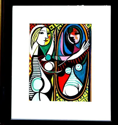 Picasso, reproduction in custom frame, glass 15” X 18” Modern art reproductions in custom frames, gl...
