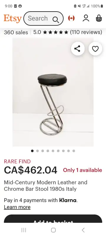 VINTAGE MCM/ART DECO BAUHAUS BLACK LEATHER CHROME BAR STOOLS, View more