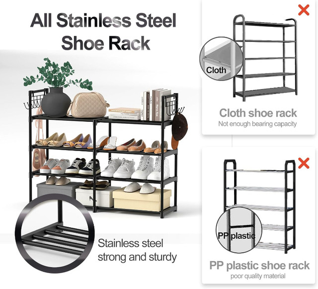 4-Tier Shoe Rack, Black Metal Shoe Racks, Stackable Shoe Shelf w in Multi-item in Mississauga / Peel Region - Image 3