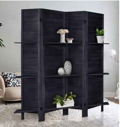 New in Box 6Ft 4 Panels Room Divider, Wood, Black, View more
