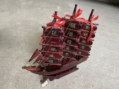 vintage Chinese hand-carved wooden sailing boat, View more
