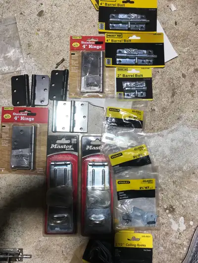 Steal hinged hasp and hinges, View more