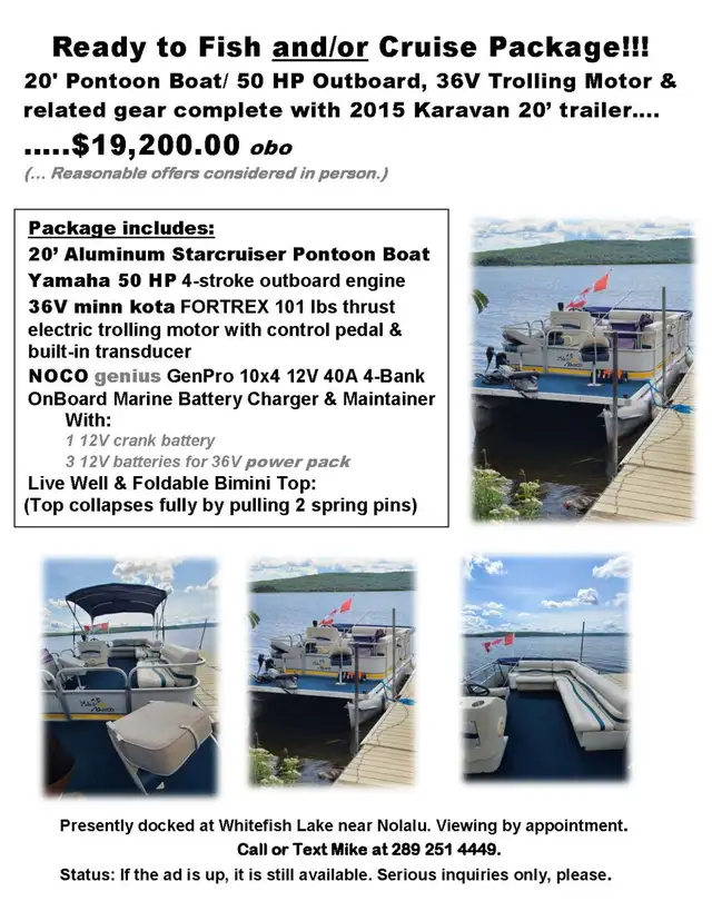 Pontoon Boat/Trailer/Outboard & Trolling Motors package! in Boat Parts, Trailers & Accessories in Thunder Bay - Image 6