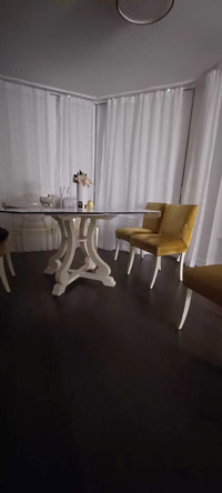 Square glass table top pedestal white table