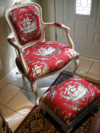 antique vintage shabby chic berger style chair red toile fabric