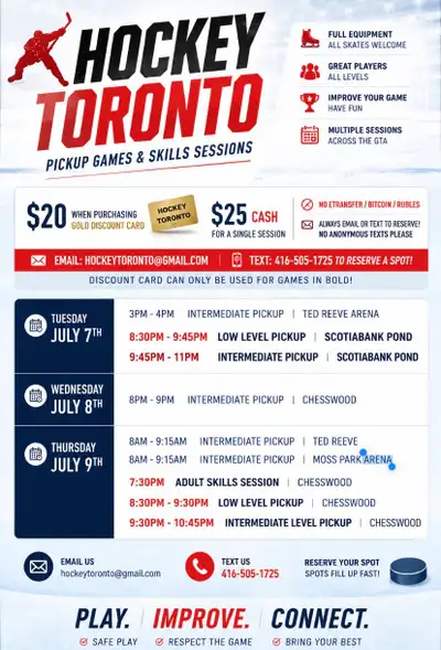 Pickup Hockey $20/session, View more