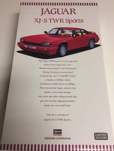 Hasegawa 1/24 Jaguar XJ-S TWR Sport car model. Features of this model included detailed interior, de...