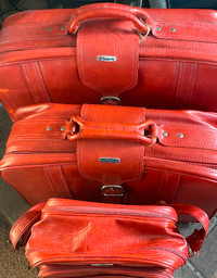 Vintage Samsonite Soft Sided Burnt Orange 3 pce Suitcase Luggage