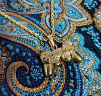 Gold Gaming Playstation Controller Necklace Chain and Pendant, View more