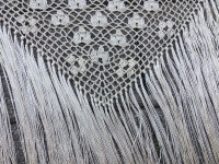 Hand Crochet Woven VINTAGE Shawl Wrap. On shoulders, piano couch