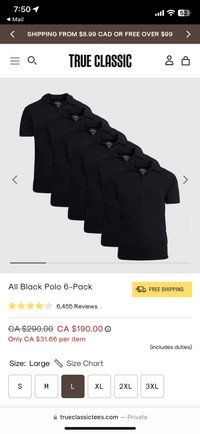 True Classic All Black Men’s  Polo Shirts Large X 6