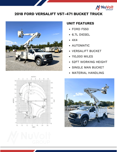 2018 FORD F550 6.7L DIESEL 4X4 AUTOMATIC VERSALIFT BUCKET 110,000 MILES 52 FT WORKING HEIGHT SINGLE...