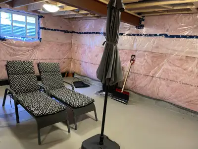 2 deck lounge chairs and umbrella , View more