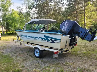 16 ft Spectrum by Fisher boat with a 75 HP Mercury 4-stroke outboard motor. The motor has 80 run hou...