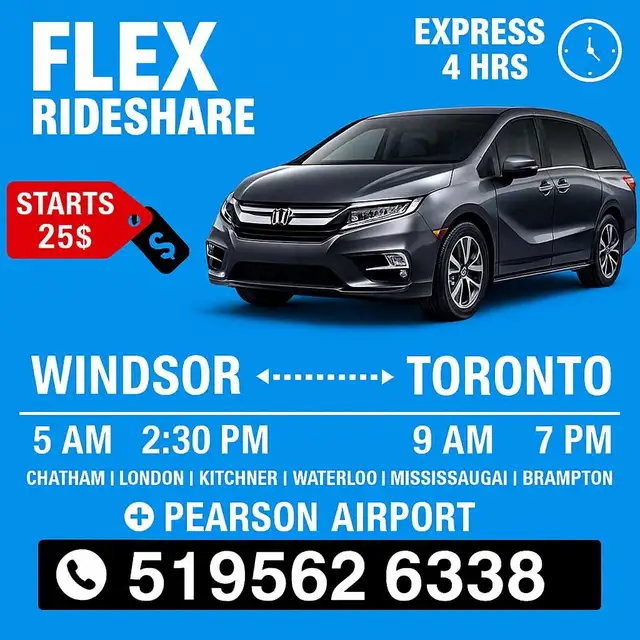 Toronto to Windsor Rideshare Everyday 9am & 7 pm64739293605505120