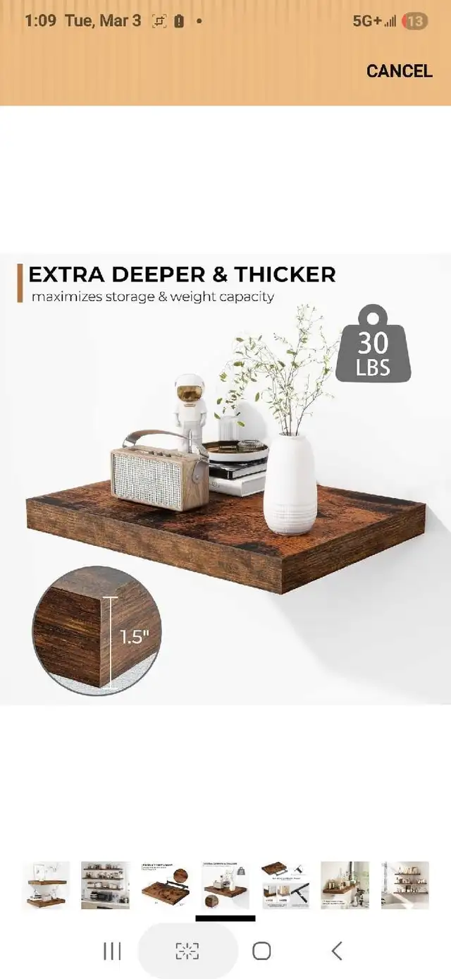 Deep Rustic Wooden Wall Shelves - Extra Deeper & Thicker Wall Mo in Home Décor & Accents in Markham / York Region - Image 4